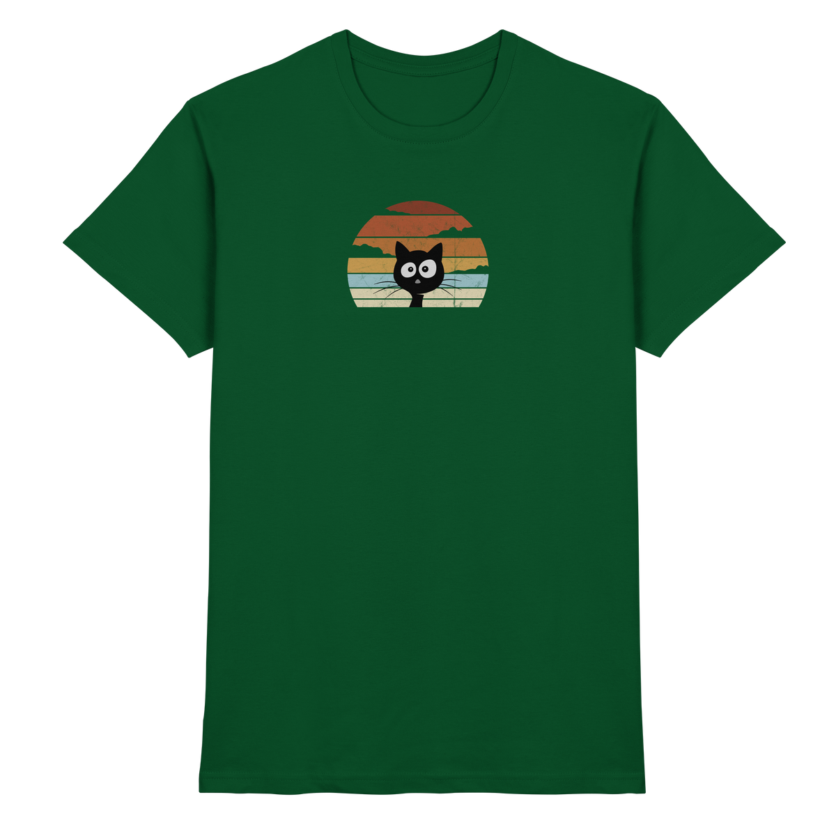 Retro schwarze Katze vor Sonnenuntergang - Premium Shirt
