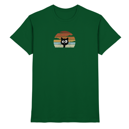 Retro schwarze Katze vor Sonnenuntergang - Premium Shirt