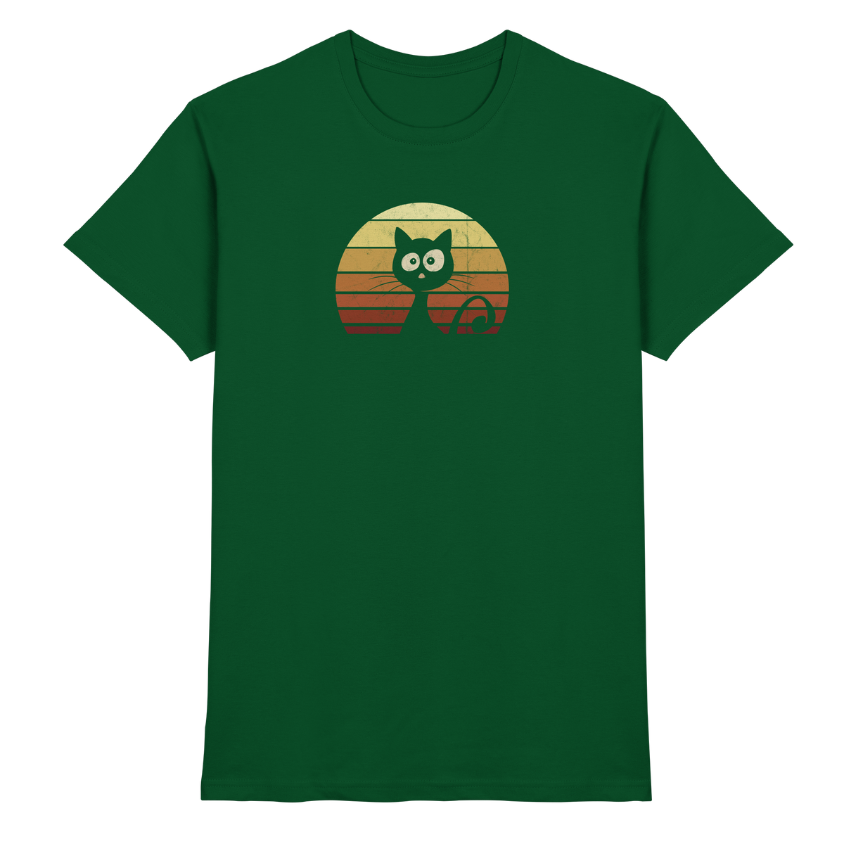 Katze vor Retro Sonnenuntergang - Premium Shirt