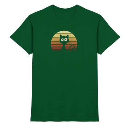 Katze vor Retro Sonnenuntergang - Premium Shirt