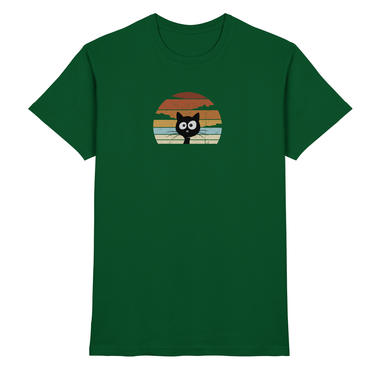 Retro schwarze Katze vor Sonnenuntergang - Premium Shirt