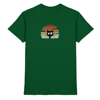 Retro schwarze Katze vor Sonnenuntergang - Premium Shirt