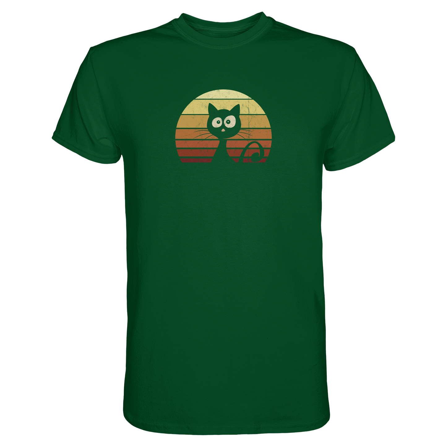 Katze vor Retro Sonnenuntergang - Premium Shirt