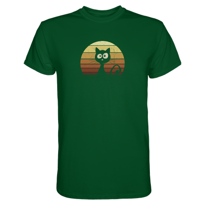 Katze vor Retro Sonnenuntergang - Premium Shirt