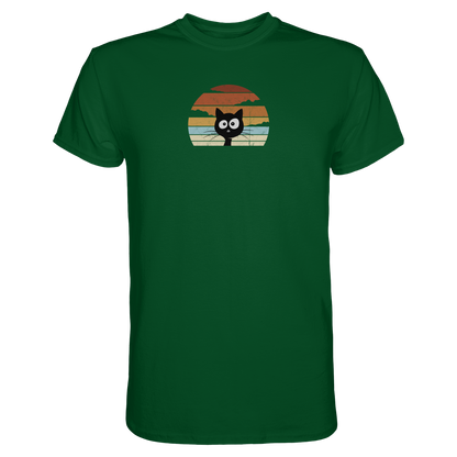 Retro schwarze Katze vor Sonnenuntergang - Premium Shirt