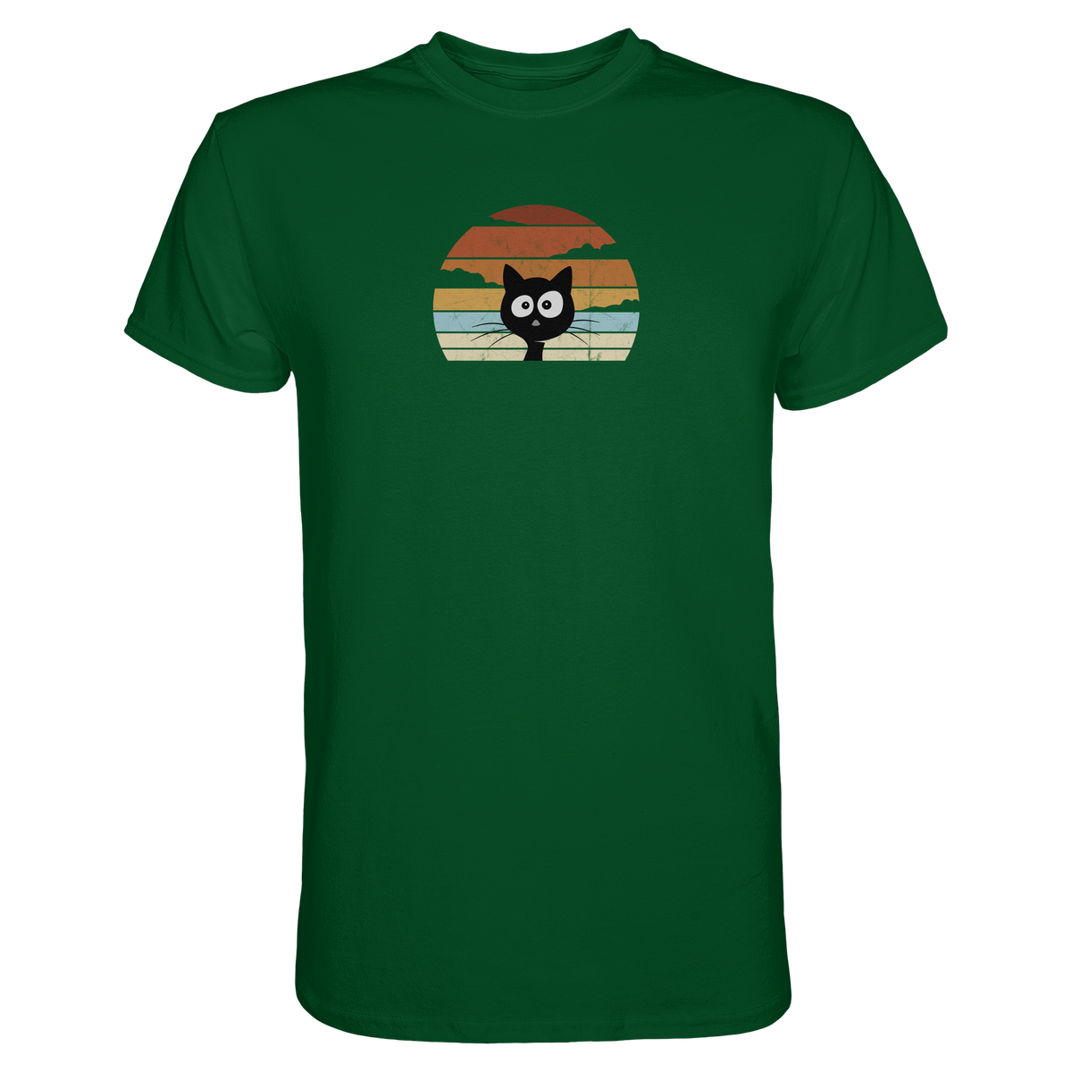 Retro schwarze Katze vor Sonnenuntergang - Premium Shirt