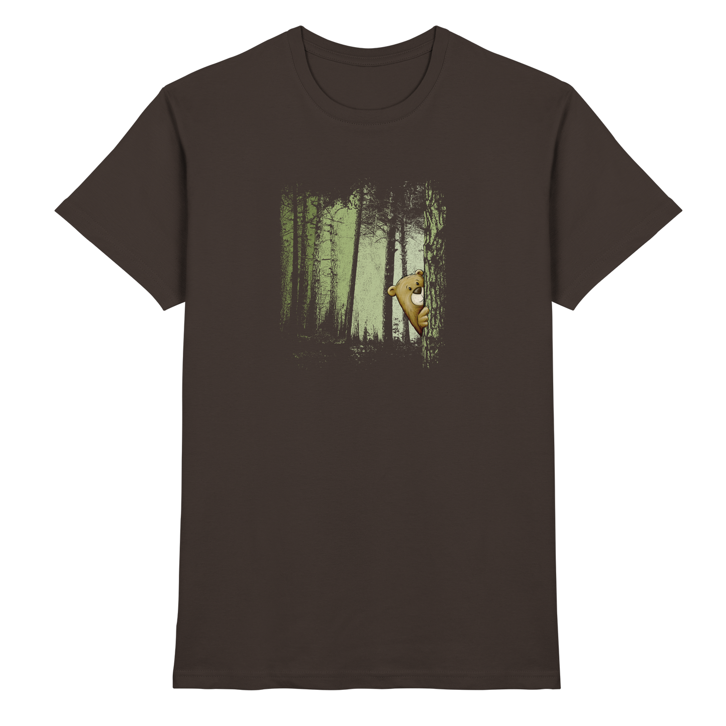 Comic Bär versteckt im Zwielicht Wald - Premium Shirt