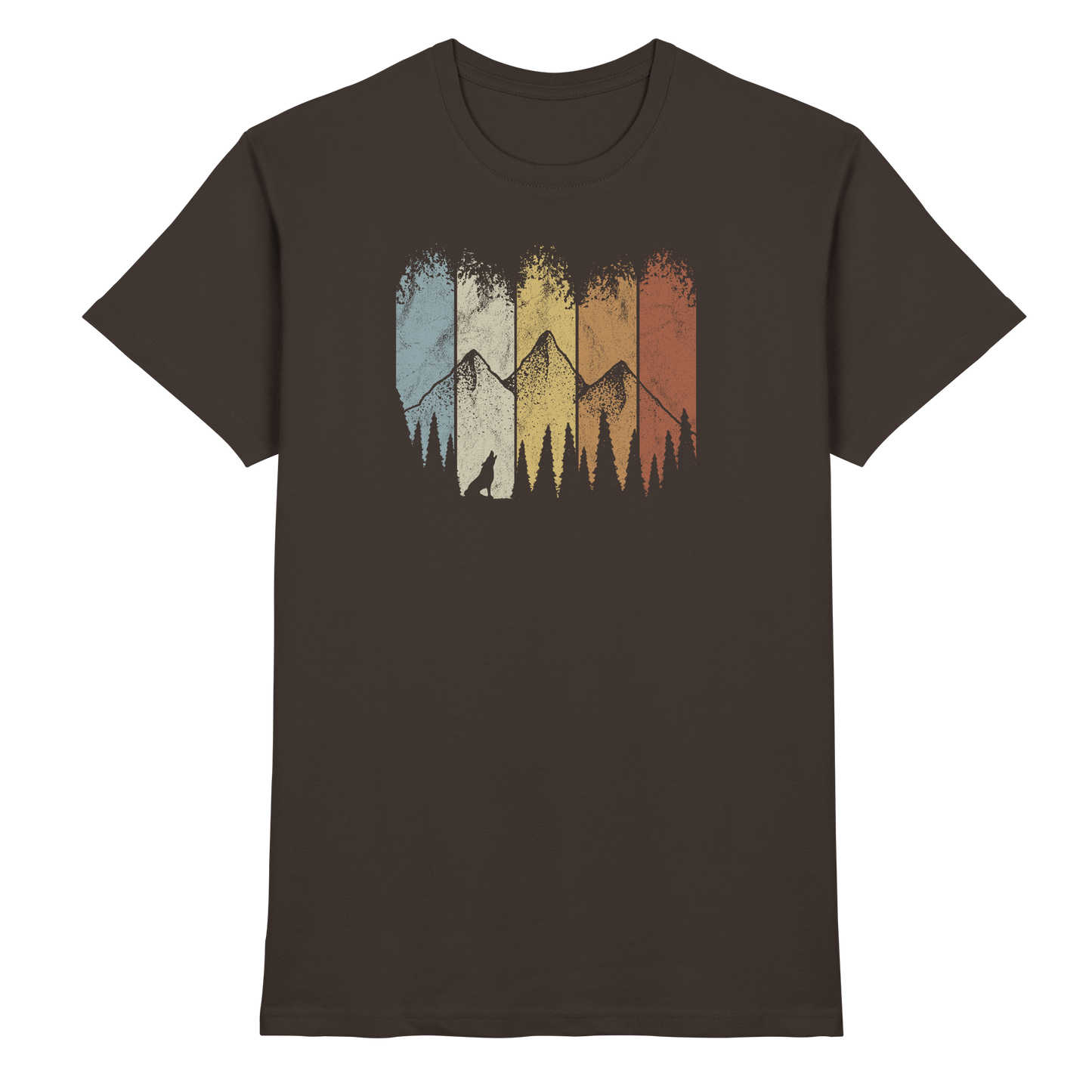 Retro Wald, Berge und Wolf  - Premium Shirt