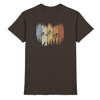 Retro Wald, Berge und Wolf  - Premium Shirt