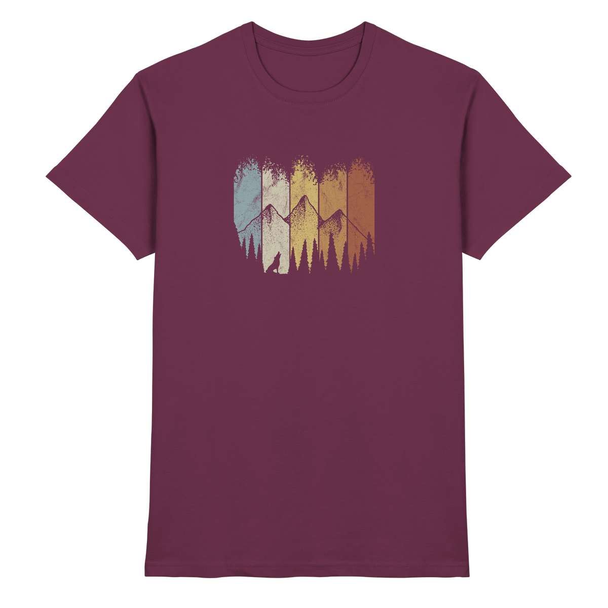 Retro Wald, Berge und Wolf  - Premium Shirt