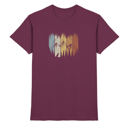 Retro Wald, Berge und Wolf  - Premium Shirt