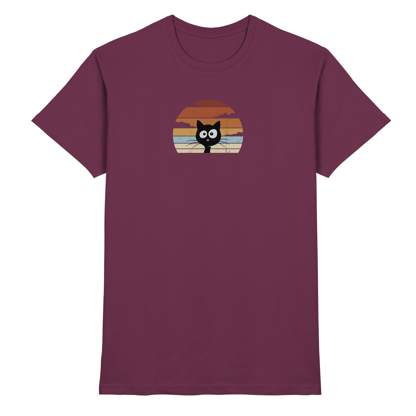 Retro schwarze Katze vor Sonnenuntergang - Premium Shirt