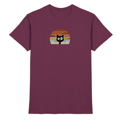Retro schwarze Katze vor Sonnenuntergang - Premium Shirt