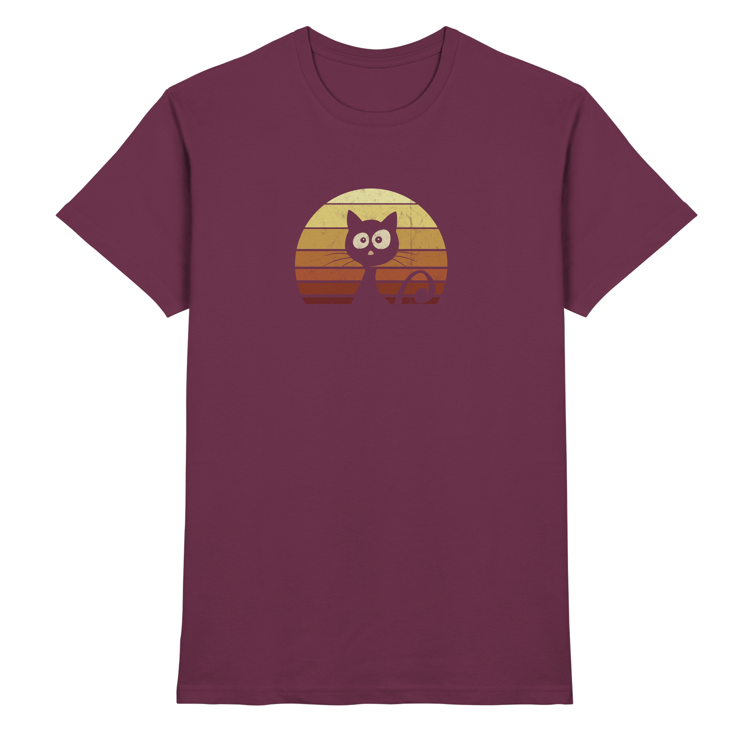 Katze vor Retro Sonnenuntergang - Premium Shirt