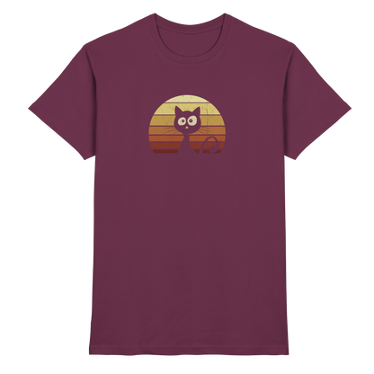 Katze vor Retro Sonnenuntergang - Premium Shirt