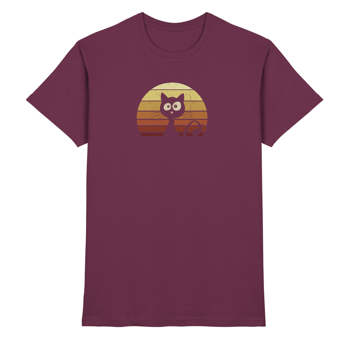 Katze vor Retro Sonnenuntergang - Premium Shirt