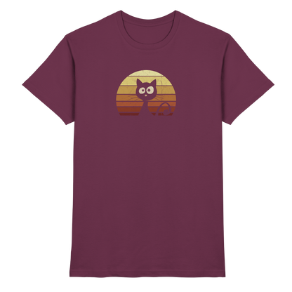 Katze vor Retro Sonnenuntergang - Premium Shirt