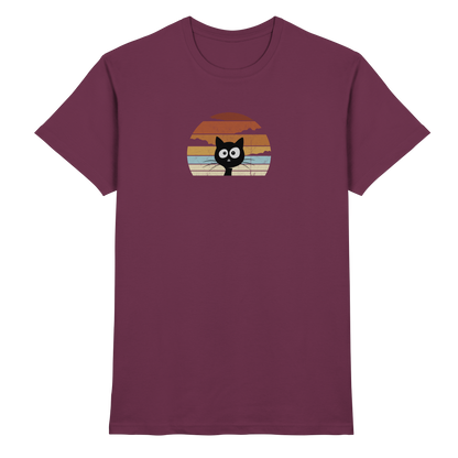 Retro schwarze Katze vor Sonnenuntergang - Premium Shirt