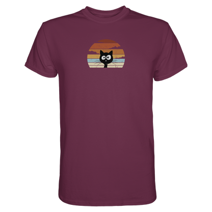 Retro schwarze Katze vor Sonnenuntergang - Premium Shirt
