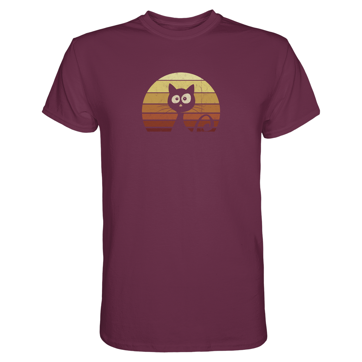 Katze vor Retro Sonnenuntergang - Premium Shirt