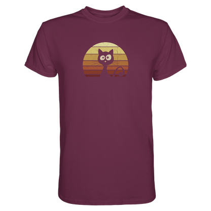 Katze vor Retro Sonnenuntergang - Premium Shirt
