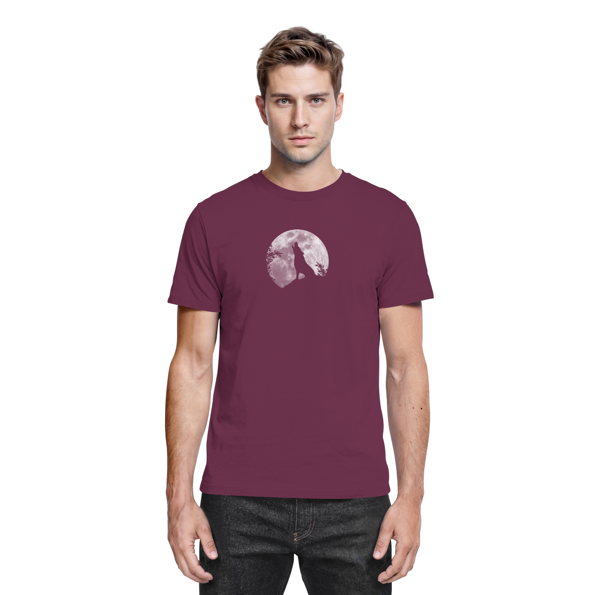Heulender Wolf Silhouette vor Vollmond - Premium Shirt