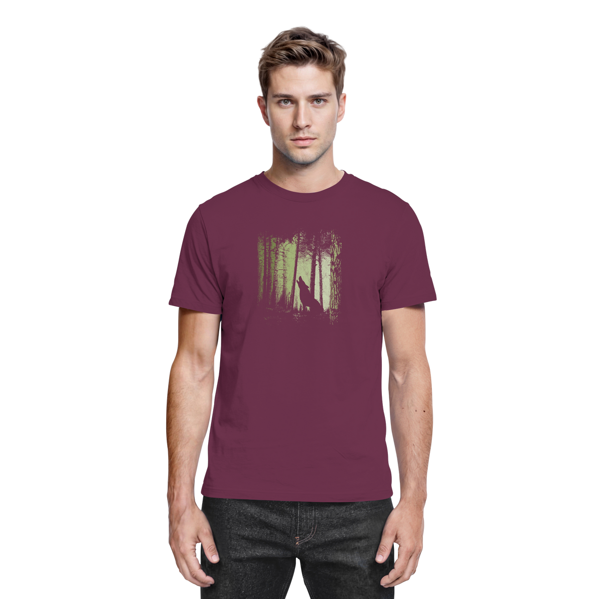 Einsamer Wolf im Zwielicht Wald  - Premium Shirt