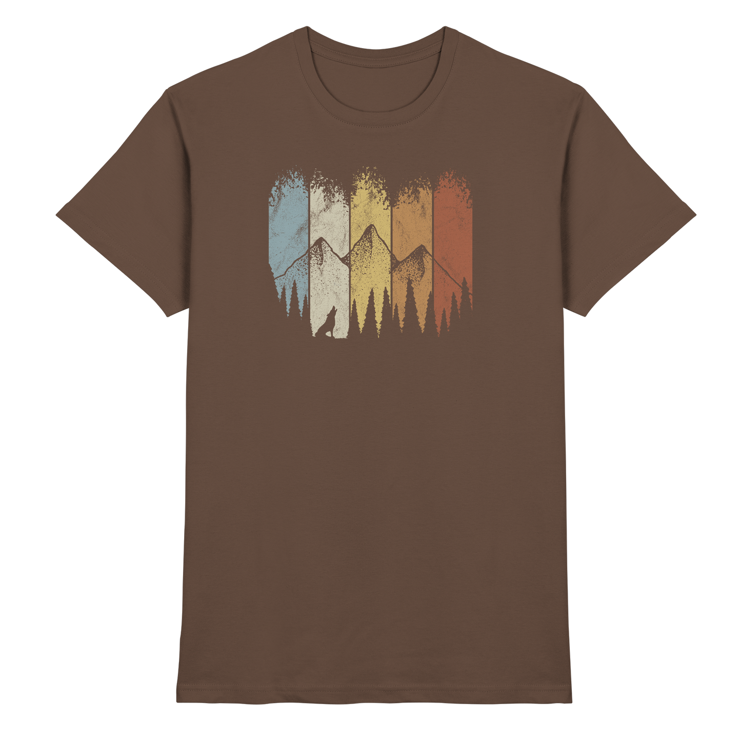 Retro Wald, Berge und Wolf  - Premium Shirt
