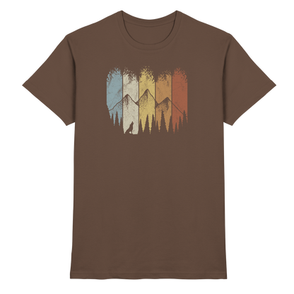 Retro Wald, Berge und Wolf  - Premium Shirt