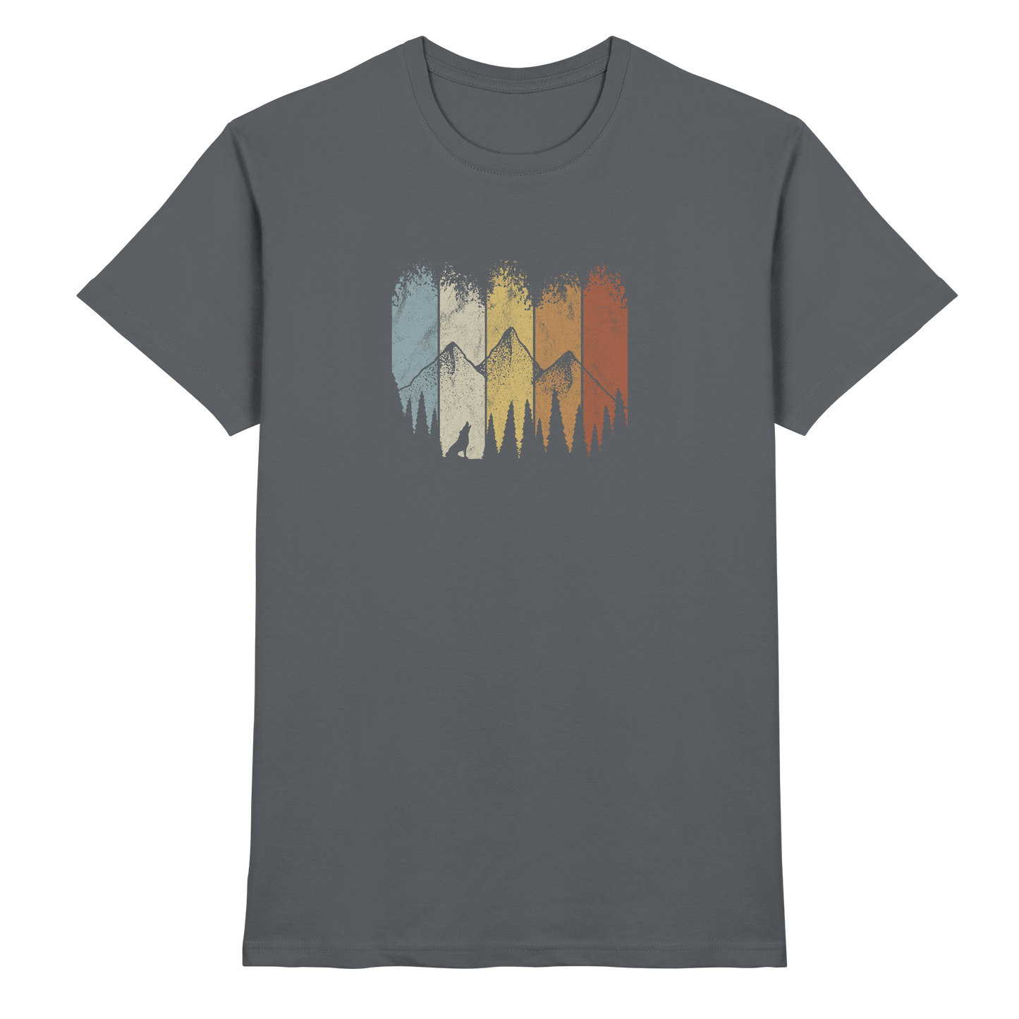 Retro Wald, Berge und Wolf  - Premium Shirt