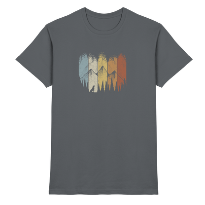 Retro Wald, Berge und Wolf  - Premium Shirt