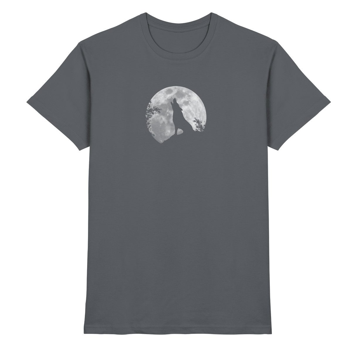 Heulender Wolf Silhouette vor Vollmond - Premium Shirt