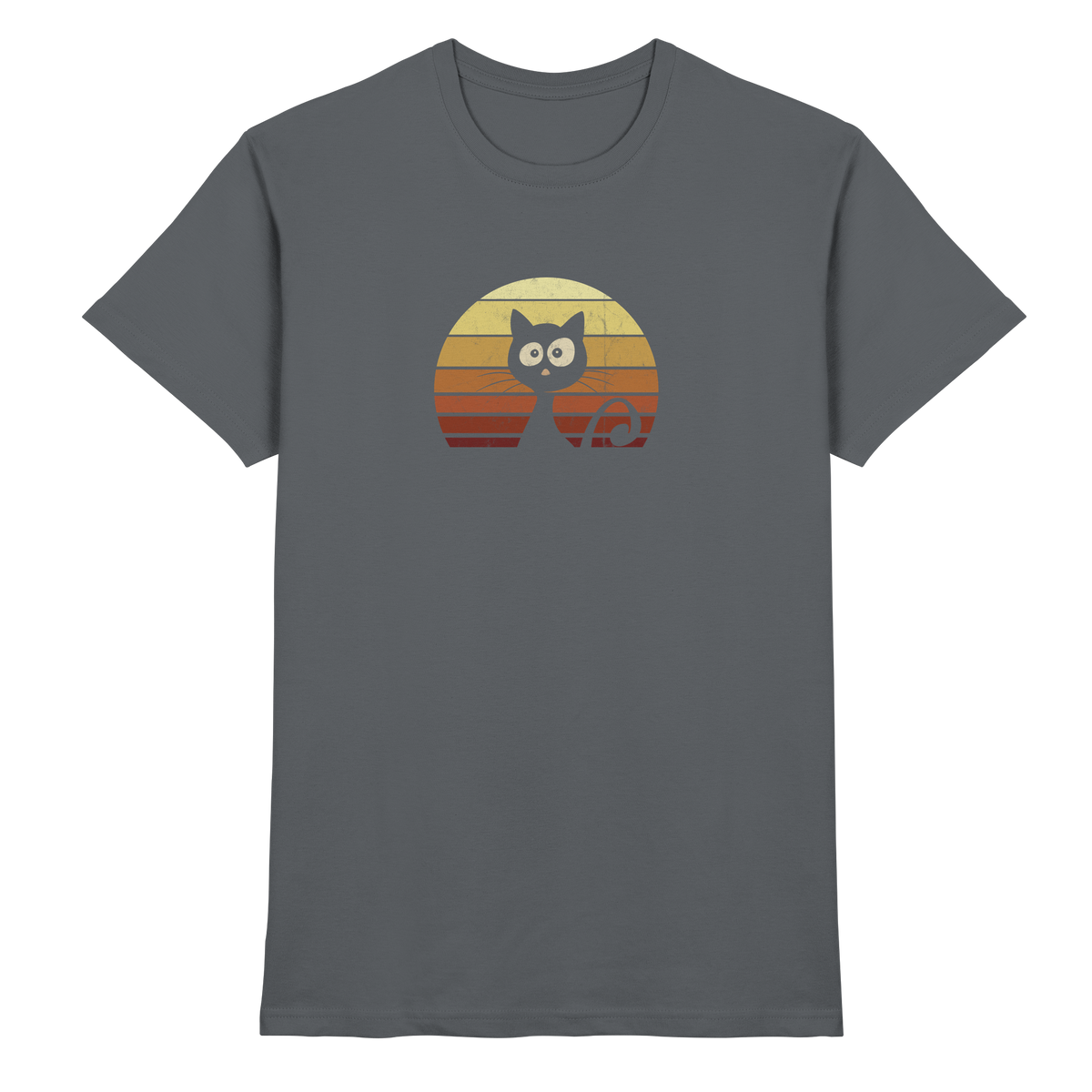 Katze vor Retro Sonnenuntergang - Premium Shirt