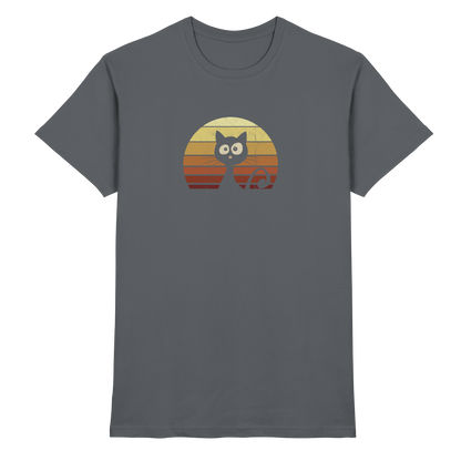 Katze vor Retro Sonnenuntergang - Premium Shirt