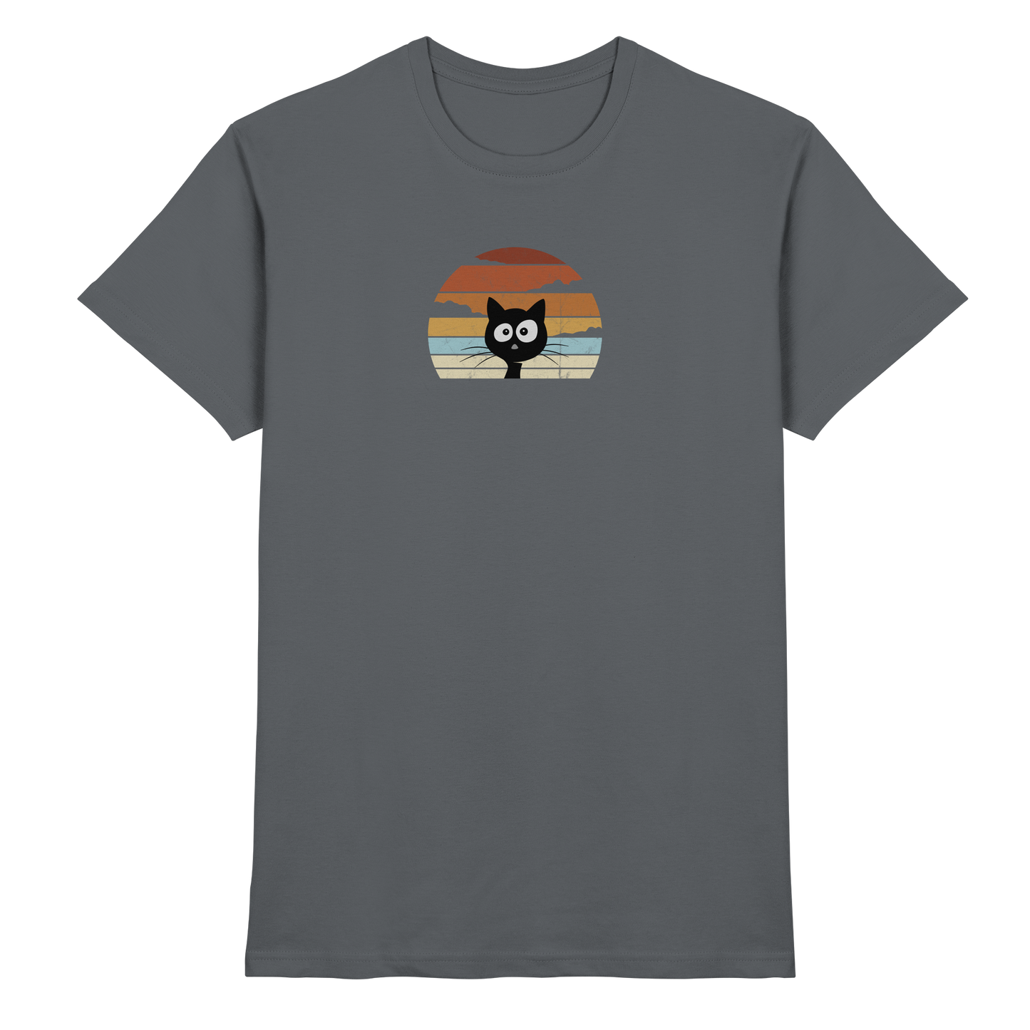 Retro schwarze Katze vor Sonnenuntergang - Premium Shirt
