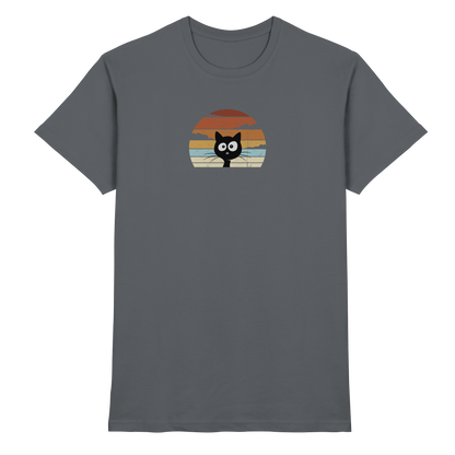 Retro schwarze Katze vor Sonnenuntergang - Premium Shirt