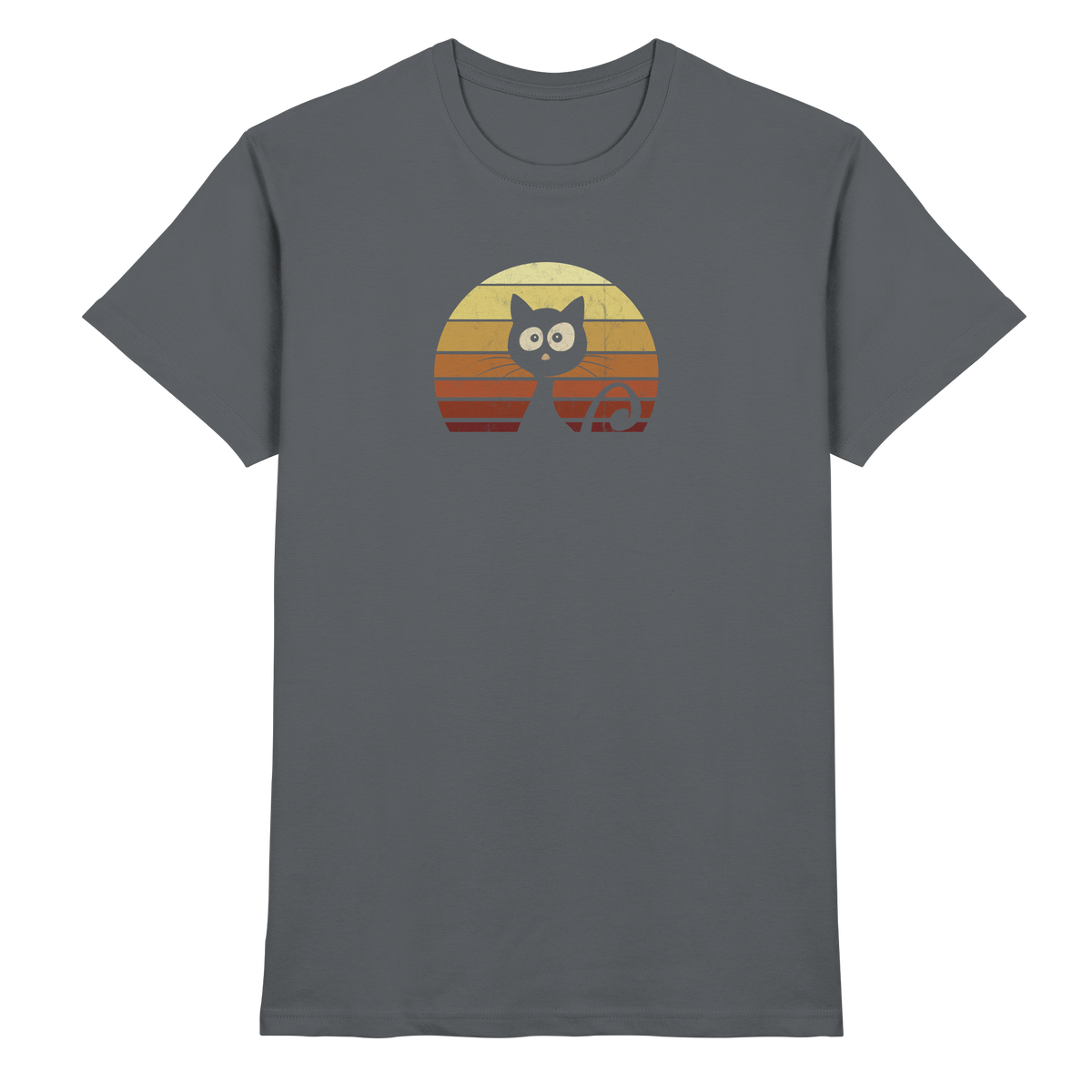 Katze vor Retro Sonnenuntergang - Premium Shirt