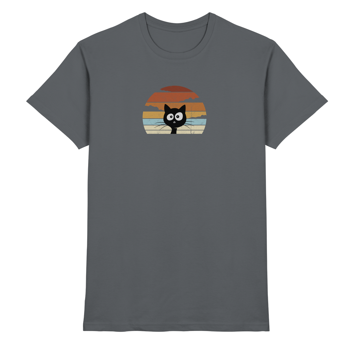 Retro schwarze Katze vor Sonnenuntergang - Premium Shirt