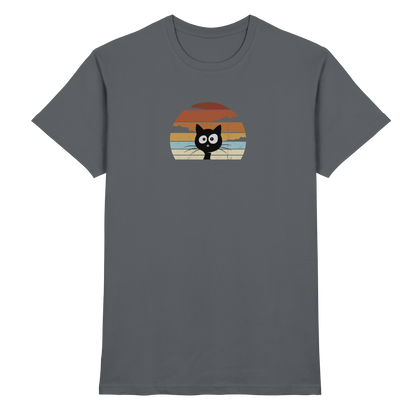 Retro schwarze Katze vor Sonnenuntergang - Premium Shirt