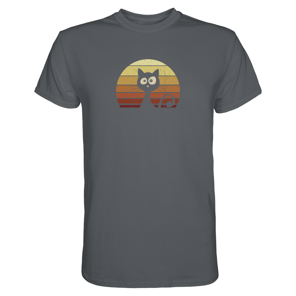 Katze vor Retro Sonnenuntergang - Premium Shirt