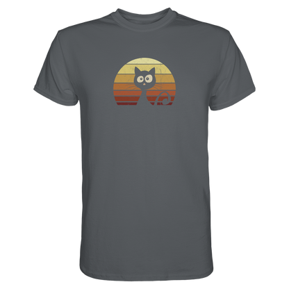 Katze vor Retro Sonnenuntergang - Premium Shirt