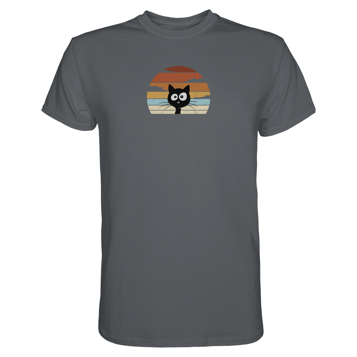 Retro schwarze Katze vor Sonnenuntergang - Premium Shirt
