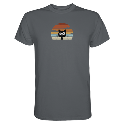 Retro schwarze Katze vor Sonnenuntergang - Premium Shirt