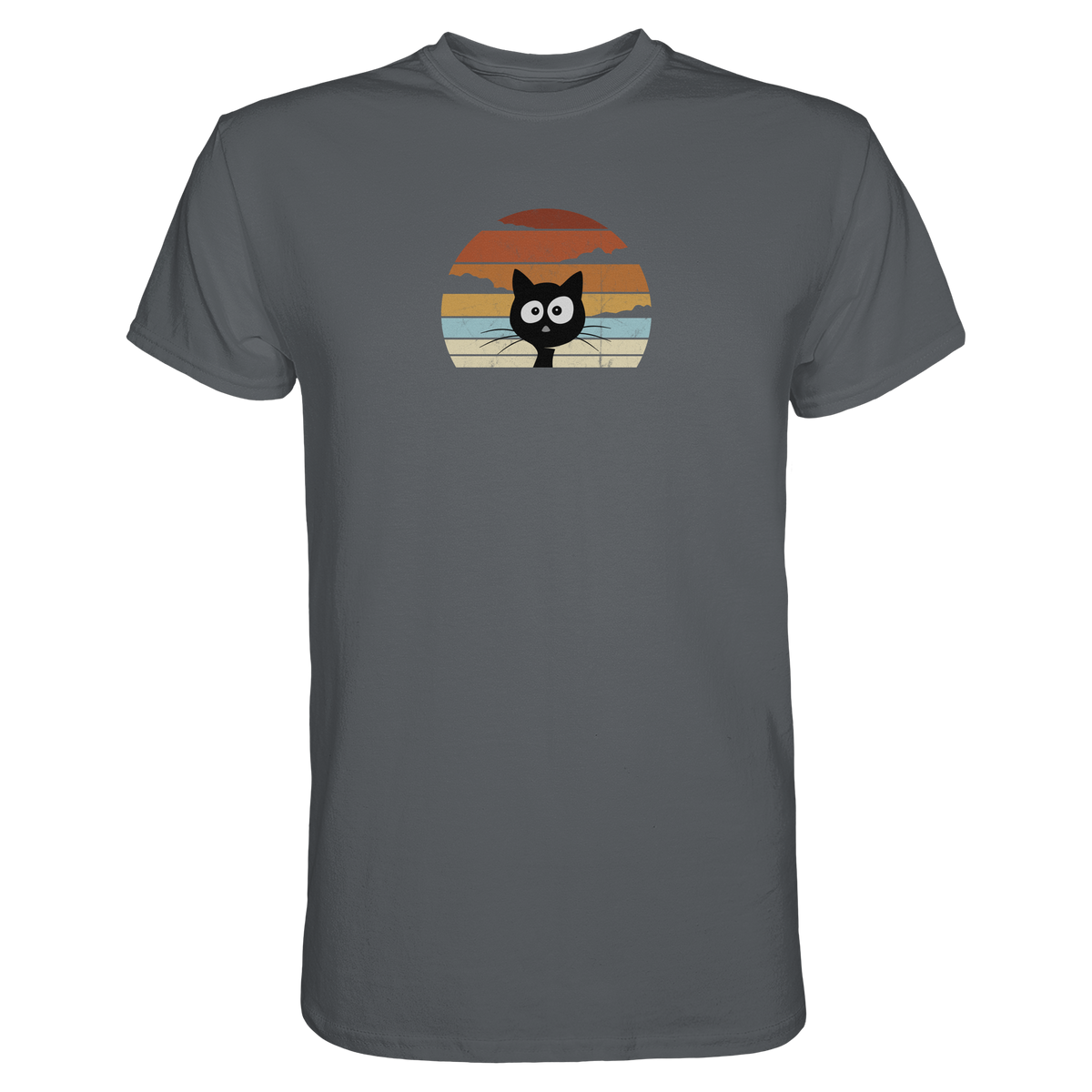 Retro schwarze Katze vor Sonnenuntergang - Premium Shirt