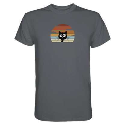 Retro schwarze Katze vor Sonnenuntergang - Premium Shirt