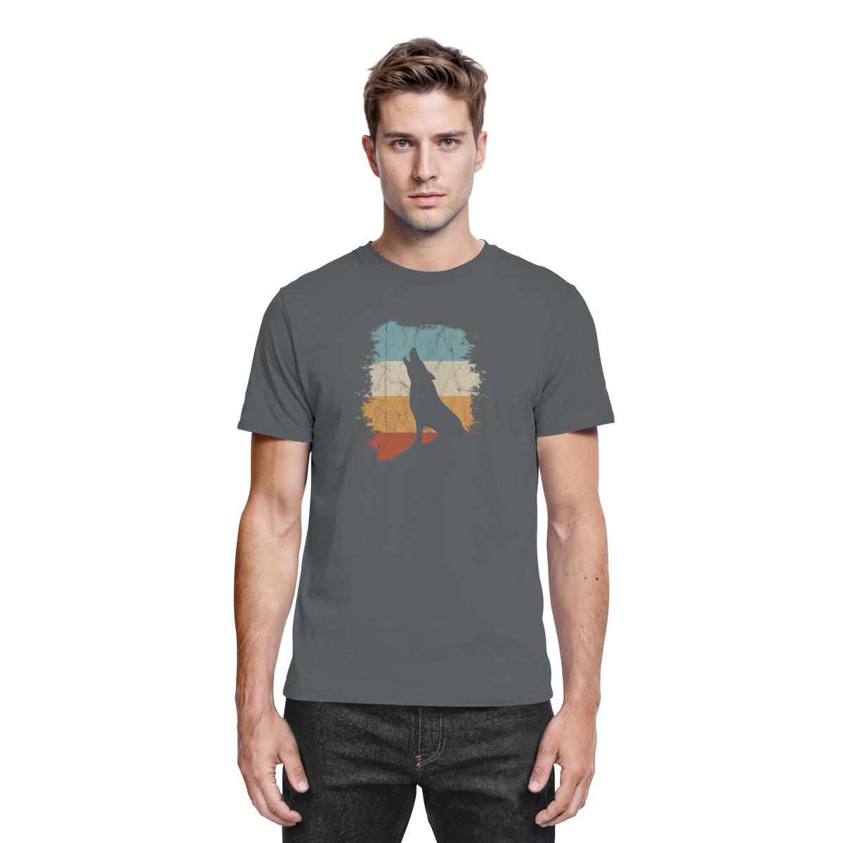 Retro Style lässig heulender Wolf  - Premium Shirt