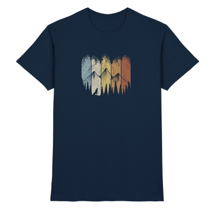 Retro Wald, Berge und Wolf  - Premium Shirt