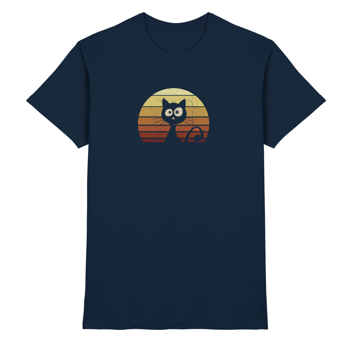 Katze vor Retro Sonnenuntergang - Premium Shirt