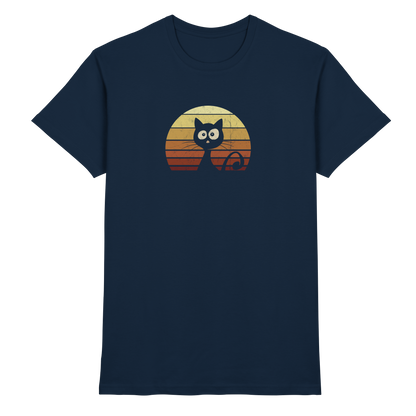 Katze vor Retro Sonnenuntergang - Premium Shirt