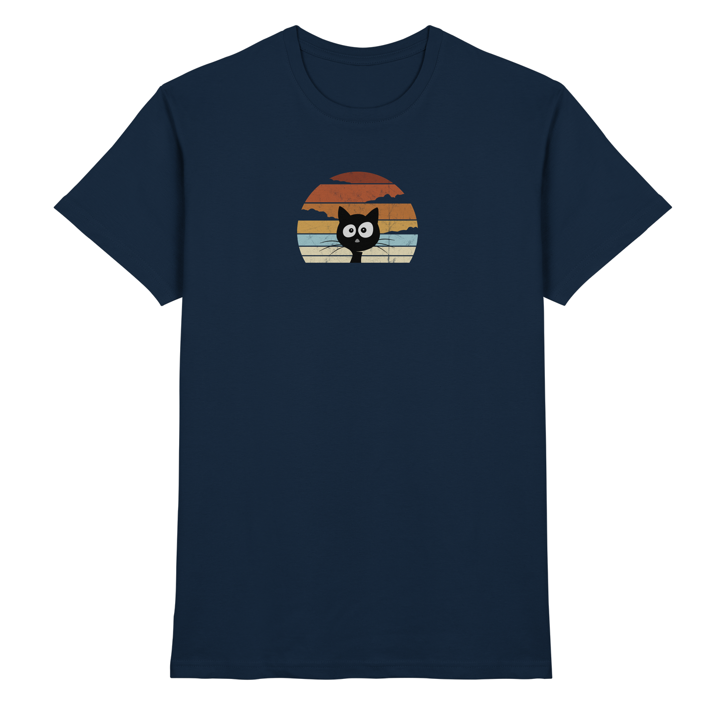 Retro schwarze Katze vor Sonnenuntergang - Premium Shirt